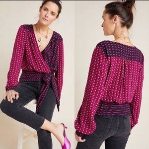 Maeve Anthropologie Lisa Puff Sleeve Wrapped Blouse Size 8 NWT
